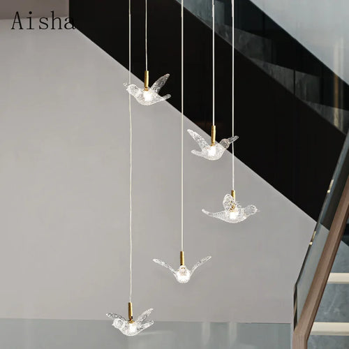 Modern bird pendant light in copper and acrylic - vue 4 sur 9