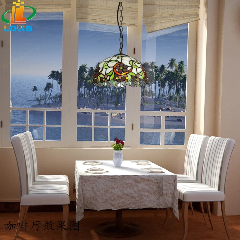 Tiffany style orchid chandelier in stained glass for elegant interiors - vue 7 sur 9