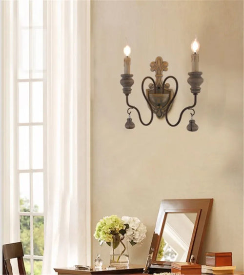 Vintage industrial style wood and iron wall light - vue 6 sur 10