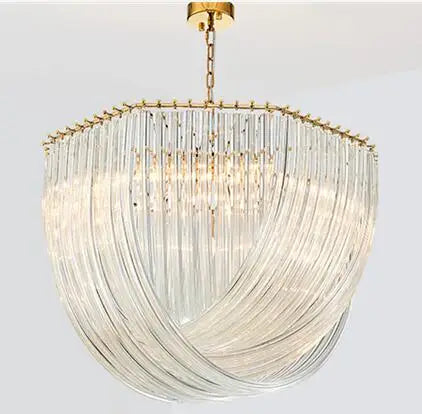 Post-modern gold or chrome LED E14 pendant chandelier with round glass shade