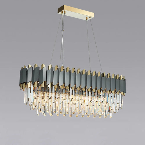 Elegant and modern art deco chandelier in stainless steel and crystal - vue 3 sur 15