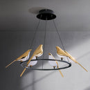 Luxury LED designer chandelier with golden magpie birds