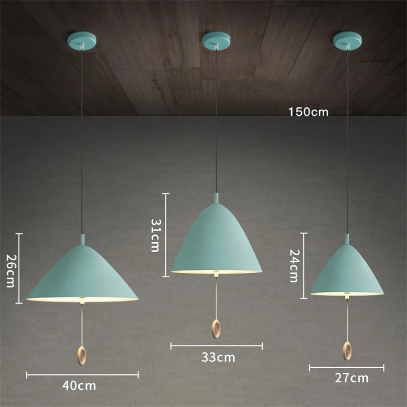 Simple designer pendant lamp macaron style with pull switch - vue 5 sur 10