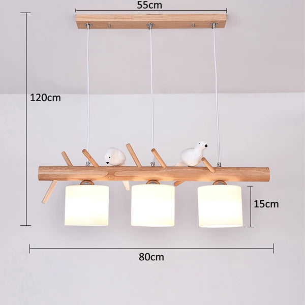 Nordic solid wood LED pendant light, dining room ceiling chandelier, bedroom, living room, kitchen indoor lighting - vue 8 sur 8