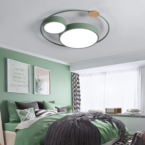 Nordic LED ceiling light with round macaron design in acrylic and wood - vue 6 sur 14