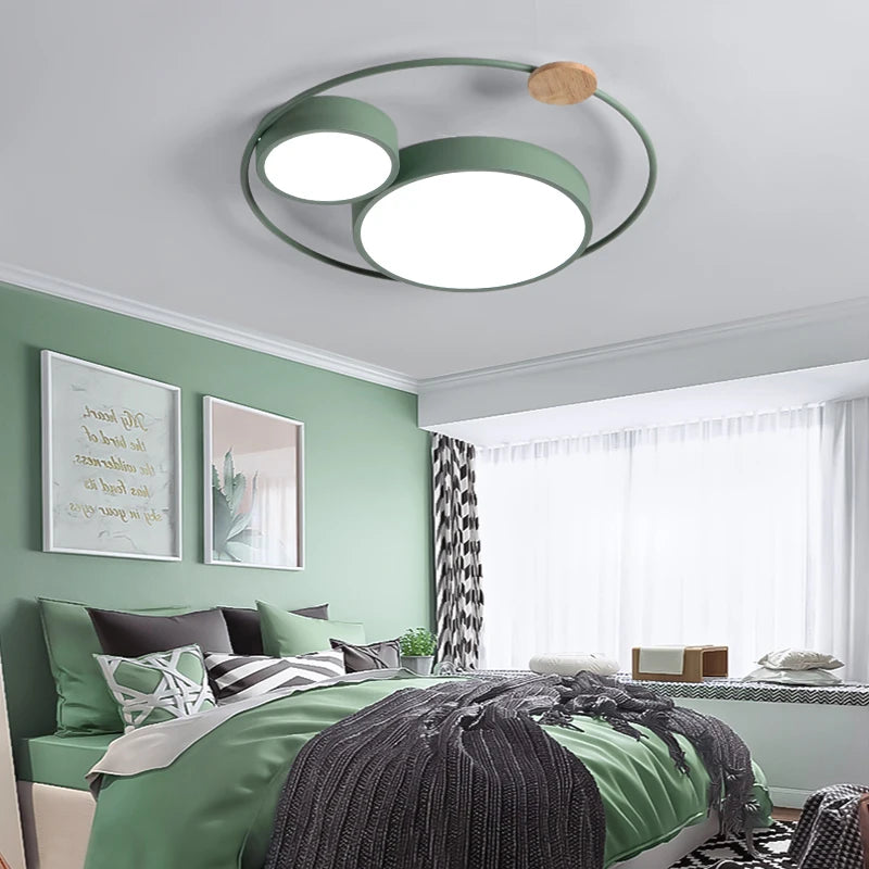 Nordic LED ceiling light with round macaron design in acrylic and wood - vue 6 sur 14