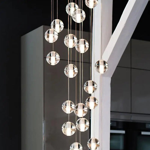 lustre boule de cristal nordique duplex villa salon restaurant - vue 4 sur 17