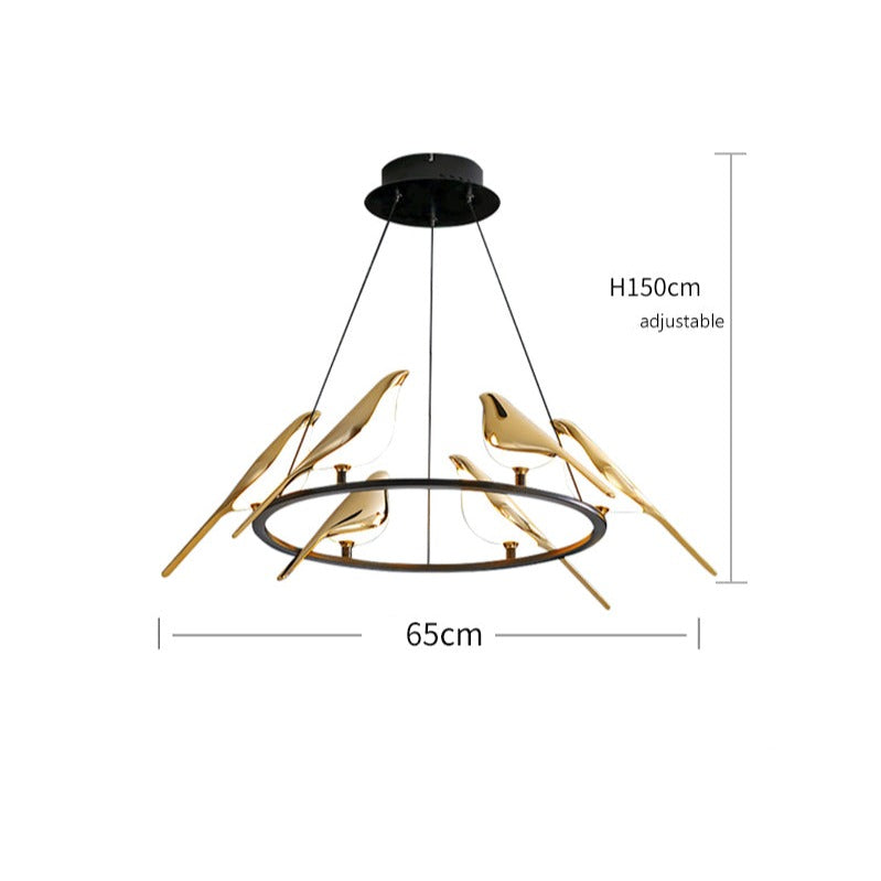 Luxury LED designer chandelier with golden magpie birds - vue 9 sur 9