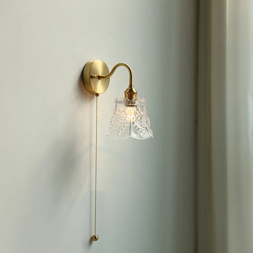 Modern glass LED wall light with pull chain switch for bathroom and bedroom, nordic copper - vue 7 sur 23