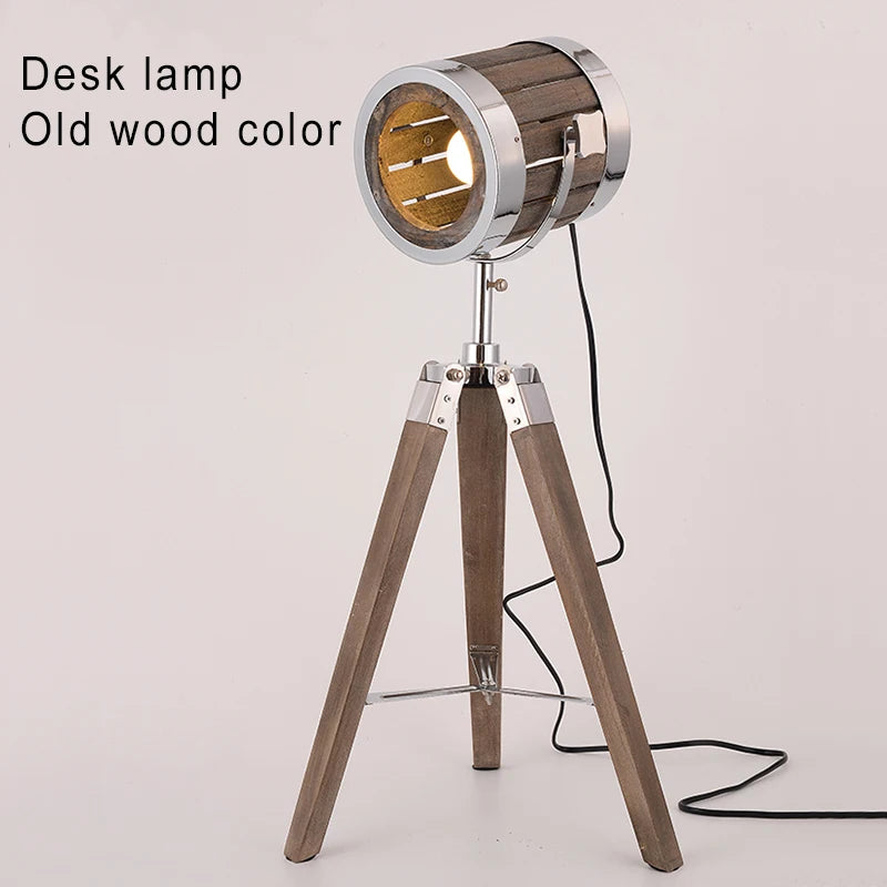 Retro solid wood floor lamp with industrial style