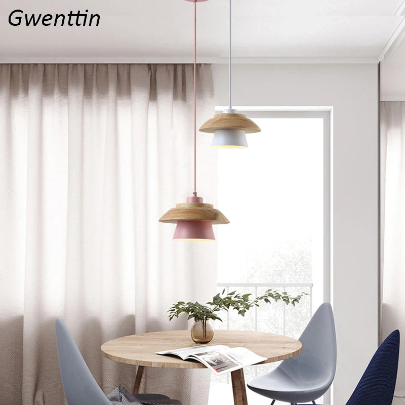 Wooden pendant light for modern lighting and decoration - vue 4 sur 11