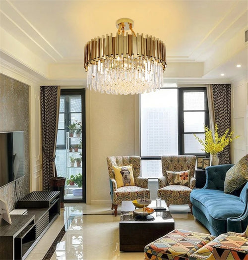 Modern crystal chandelier with large LED pendant lamp - vue 3 sur 15