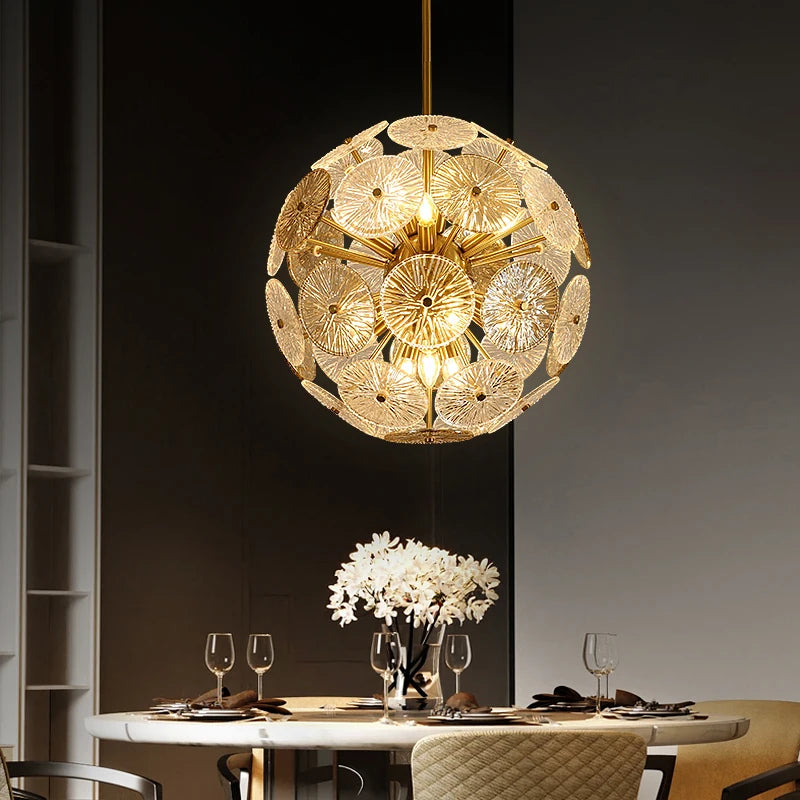Deyidn luxury gold round glass ceiling chandelier for villa, dining room, or bedroom