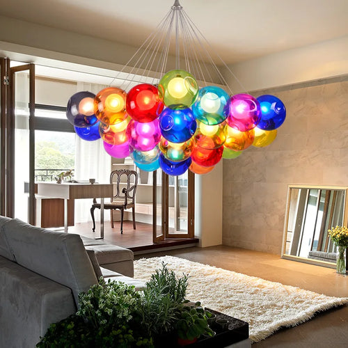 Creative blown glass chandelier with colourful LED G4 pendants - vue 4 sur 24