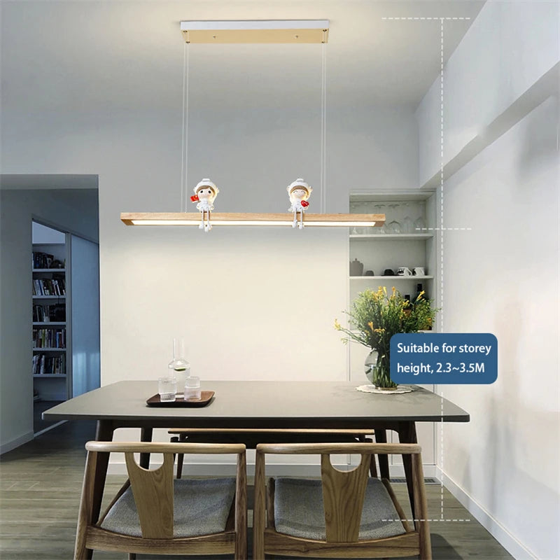 Nordic minimalist creative wooden LED pendant light - vue 5 sur 10