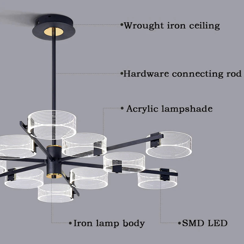 Industrial acrylic LED chandelier for decorative indoor lighting - vue 6 sur 13