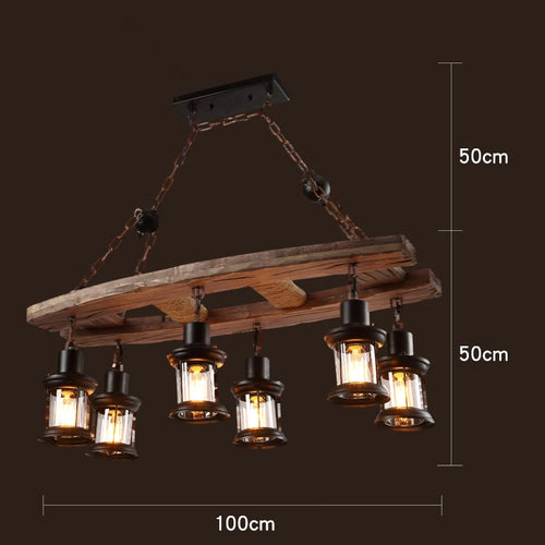 lustre vintage loft en bois avec suspension LED - vue 20 sur 28