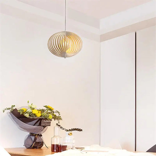 Minimalist wood LED Spherica pendant light for Nordic office - vue 2 sur 9