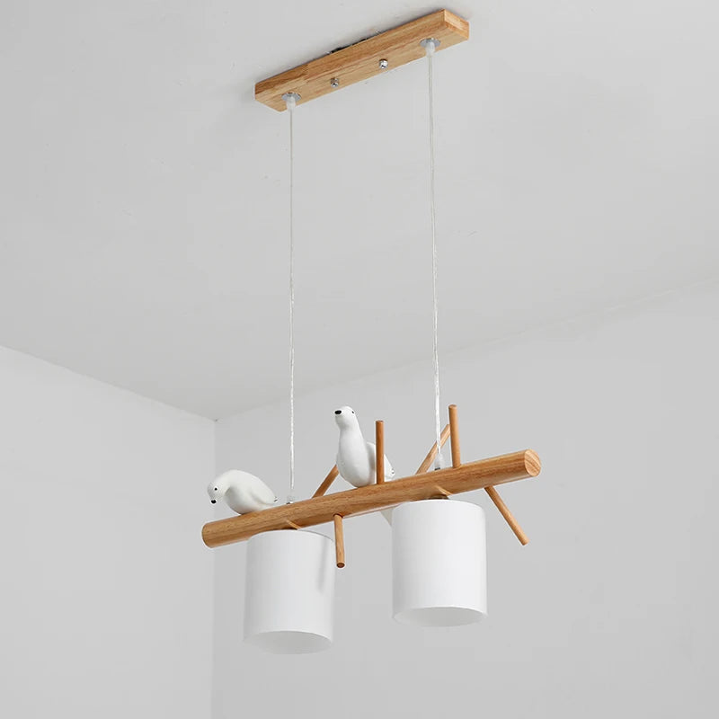 Nordic solid wood LED pendant light, dining room ceiling chandelier, bedroom, living room, kitchen indoor lighting - vue 5 sur 8