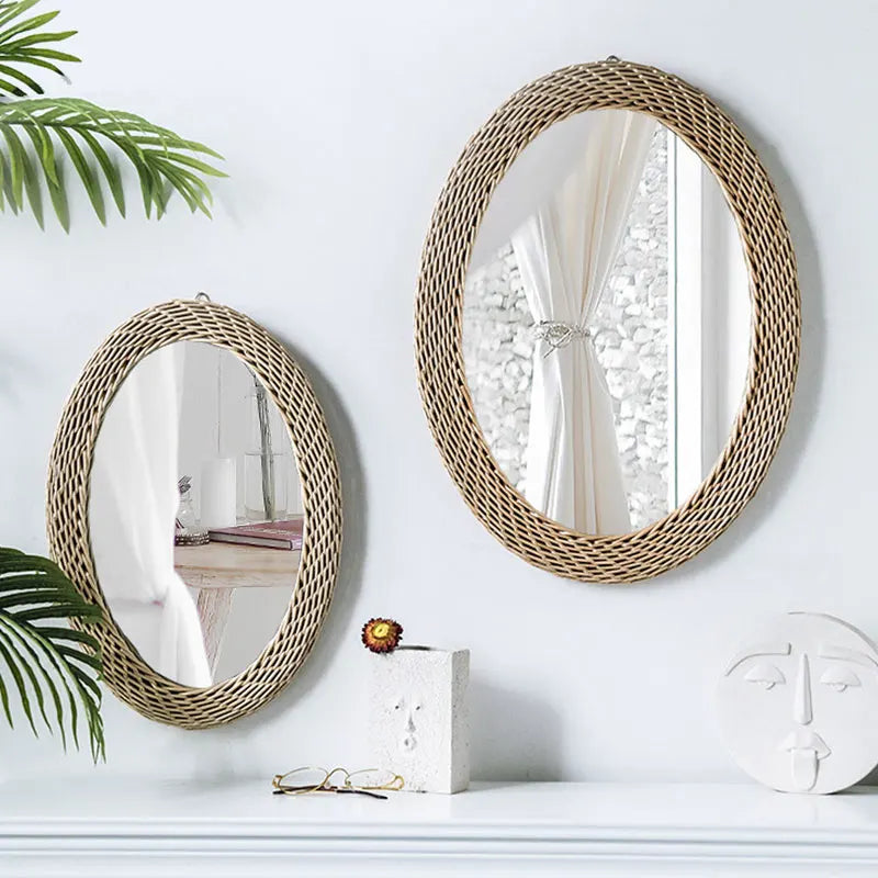hand-woven Japanese rattan mirror for modern decor - vue 3 sur 12