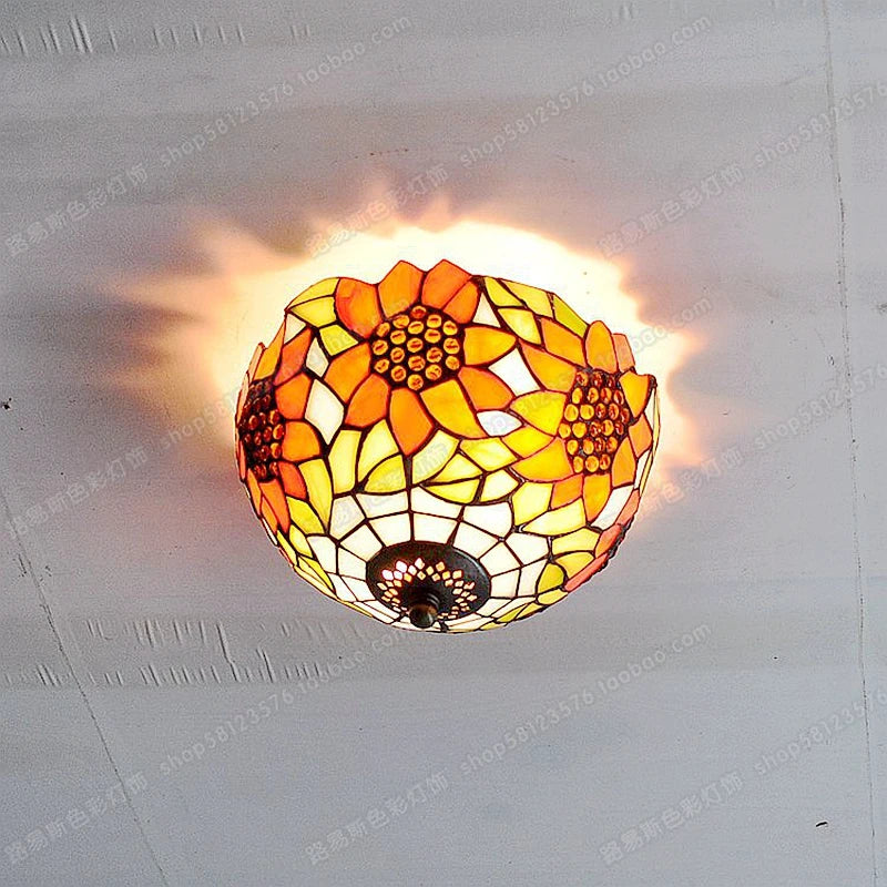 Tiffany style glass ceiling light for artistic retro lighting