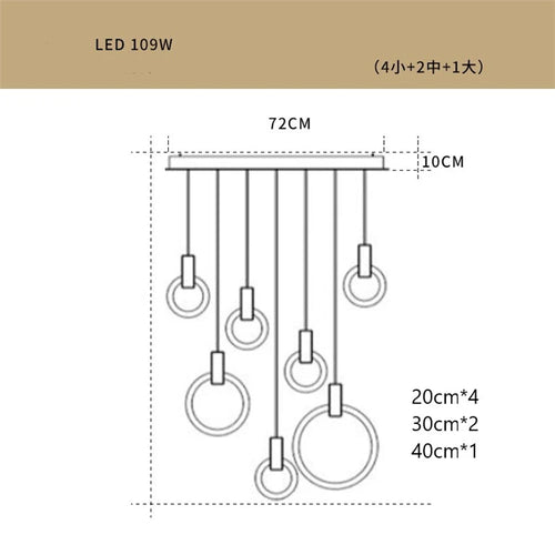 Loft style LED pendant chandelier for staircase - vue 12 sur 17
