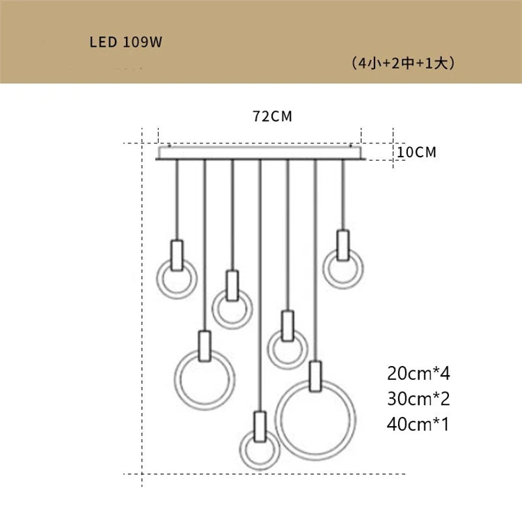 Loft style LED pendant chandelier for staircase - vue 12 sur 17