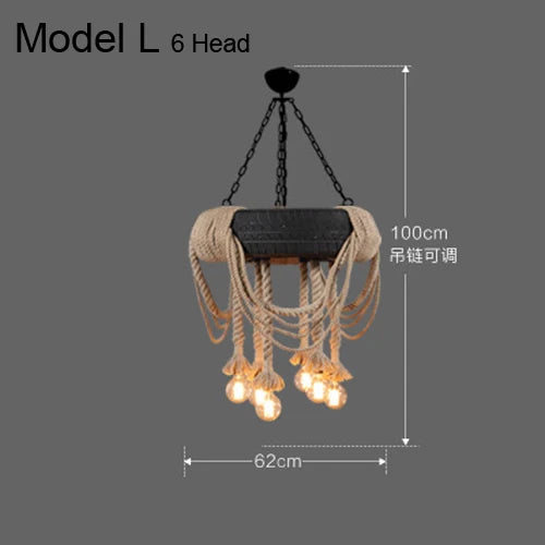 Vintage hemp rope chandelier with iron lampshade for bars and cafés - vue 16 sur 28