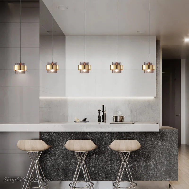 Modern cylindrical glass LED chandelier nordic style - vue 8 sur 8