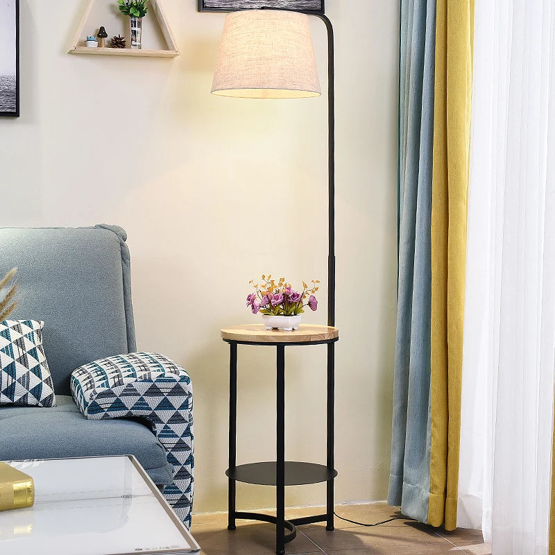European style wooden floor lamp with storage shelf