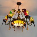 Tiffany stained glass chandelier with parrot bird design for elegant interiors