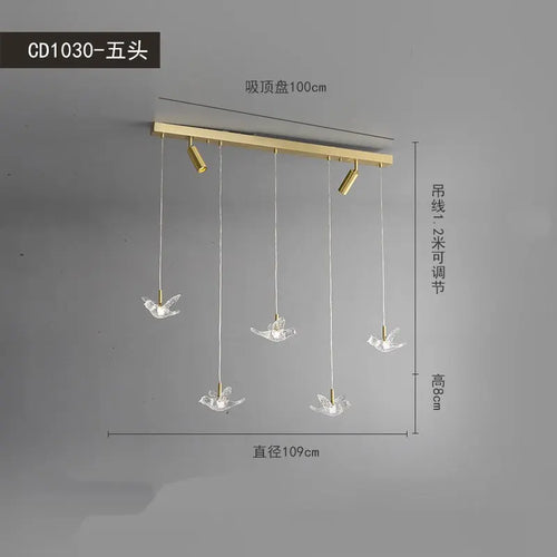 Modern bird pendant light in copper and acrylic - vue 10 sur 9