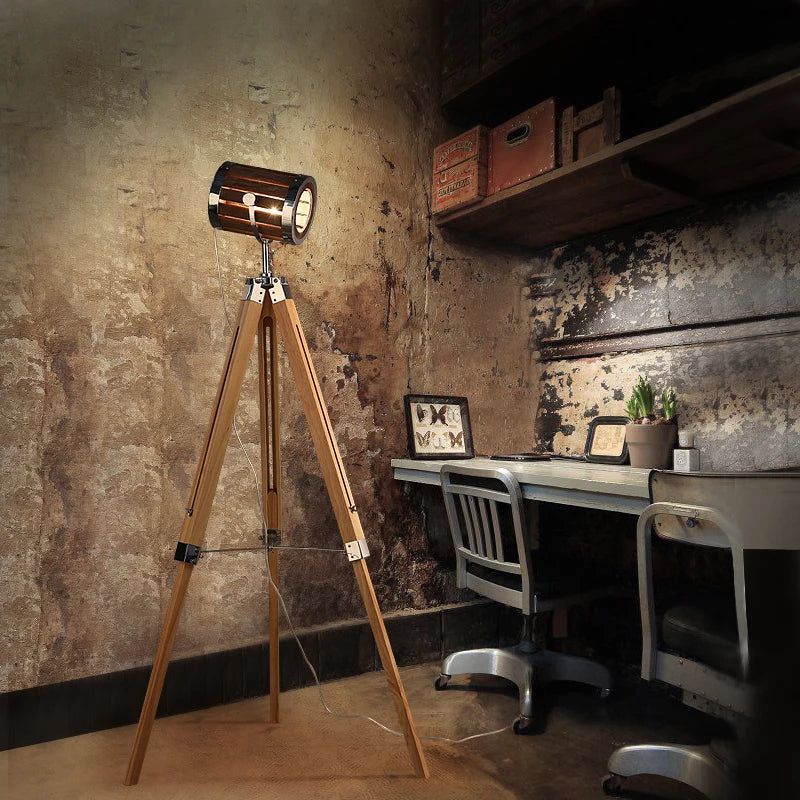 Retro solid wood floor lamp with industrial style