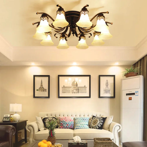 Vintage glass and metal retro ceiling light - vue 3 sur 10