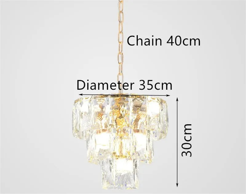 Round gold steel chandelier with crystal and interior LED lighting - vue 6 sur 9