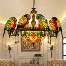 Tiffany stained glass chandelier with parrot bird design for elegant interiors