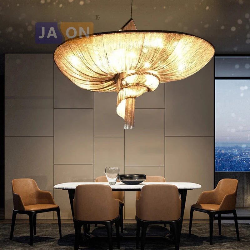 Retro vintage aluminium chandelier with gold and chrome chain - vue 4 sur 6