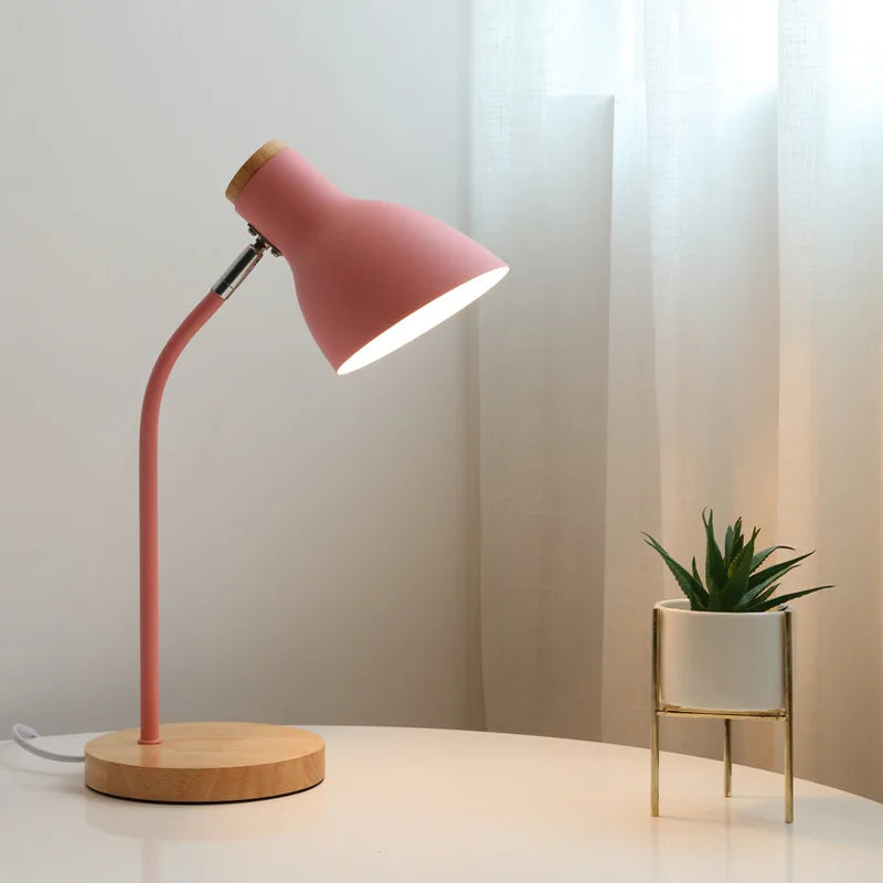 Nordic wooden and iron LED table lamp with eye protection
