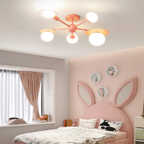 Nordic children's chandelier with glass shade and cartoon LED - vue 4 sur 6