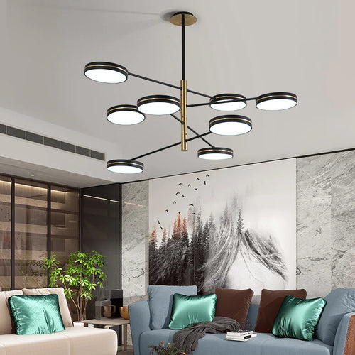 Modern LED chandelier with pipe design for indoor decoration - vue 2 sur 10