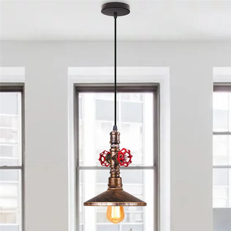 Loft steampunk vintage metal water pipe pendant light