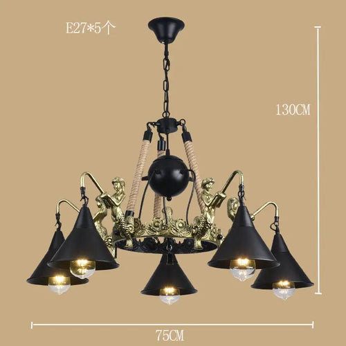 Industrial style ironwork and hemp rope chandelier - vue 10 sur 14