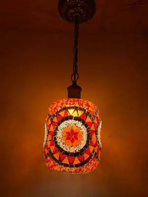 Retro vintage bohemian style Turkish mosaic LED pendant light - vue 9 sur 14