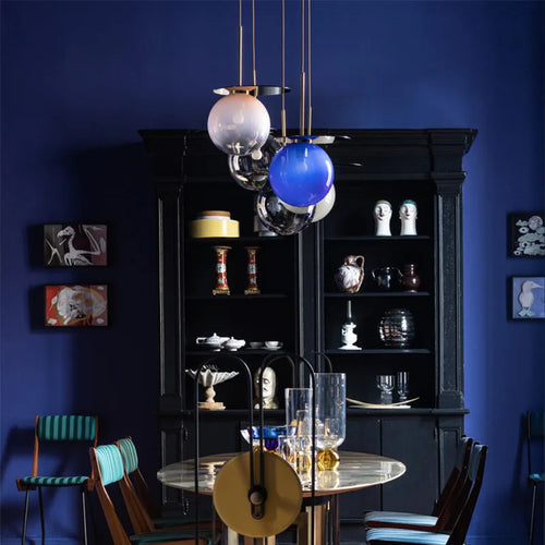 Design UFO pendant light with round iron and colourful glass LED, Danish style for home and kitchen - vue 4 sur 11