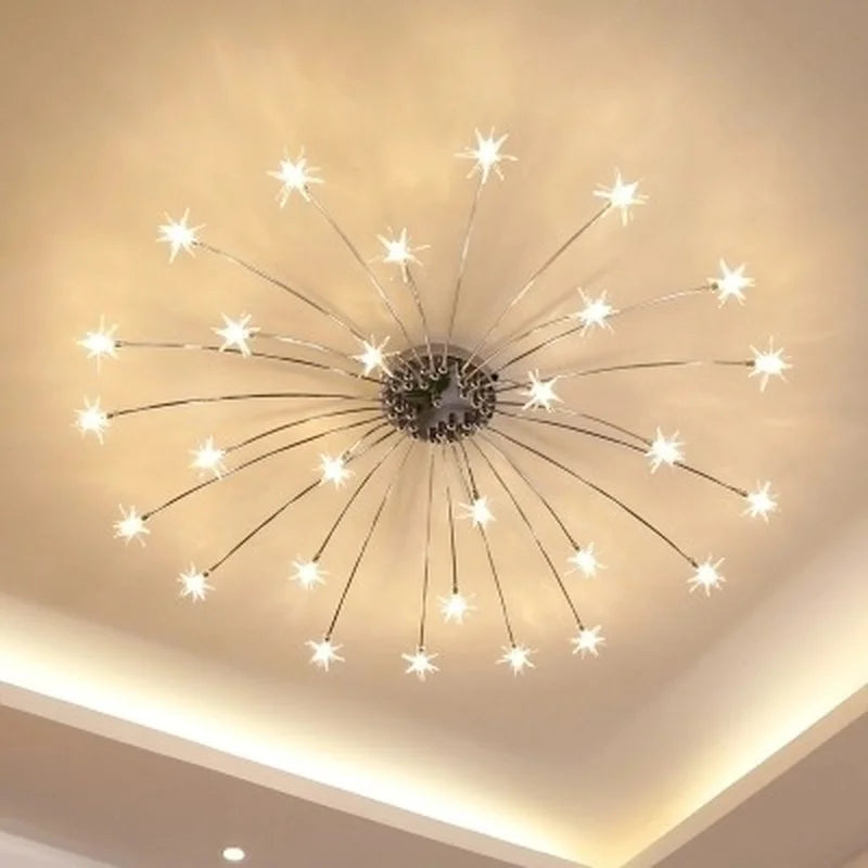 Modern round crystal ceiling light with luminous stars