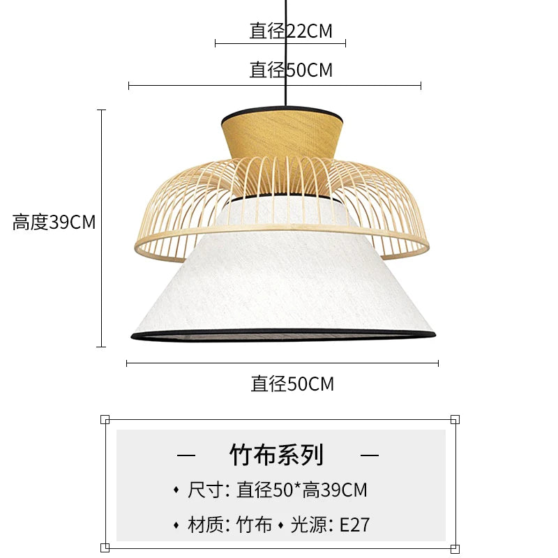 Modern minimalist Japanese fabric bamboo pendant light - vue 11 sur 12