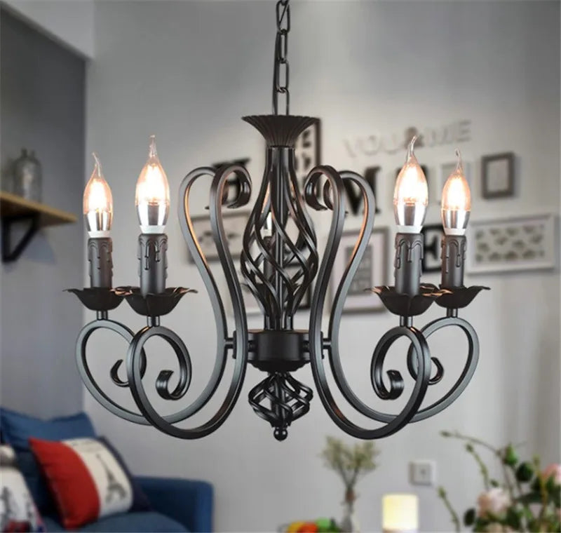 Retro industrial wrought iron chandelier vintage suspended - vue 6 sur 6