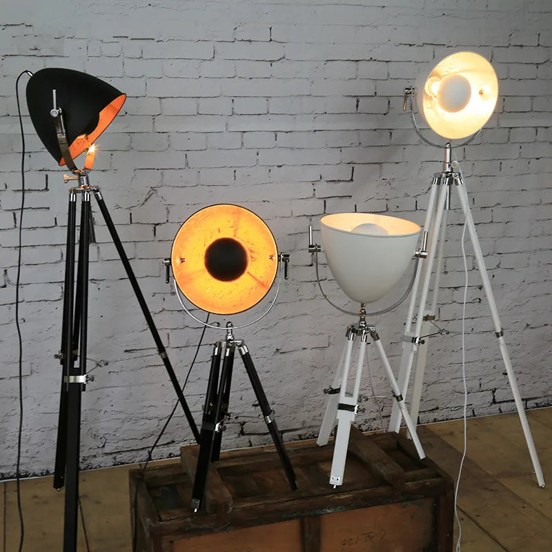 Vintage industrial tripod floor lamp with Edison bulbs