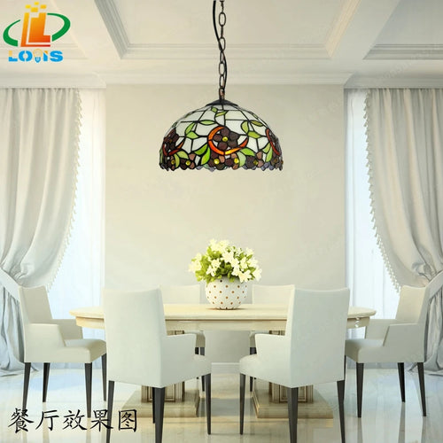 Tiffany style orchid chandelier in stained glass for elegant interiors - vue 4 sur 9