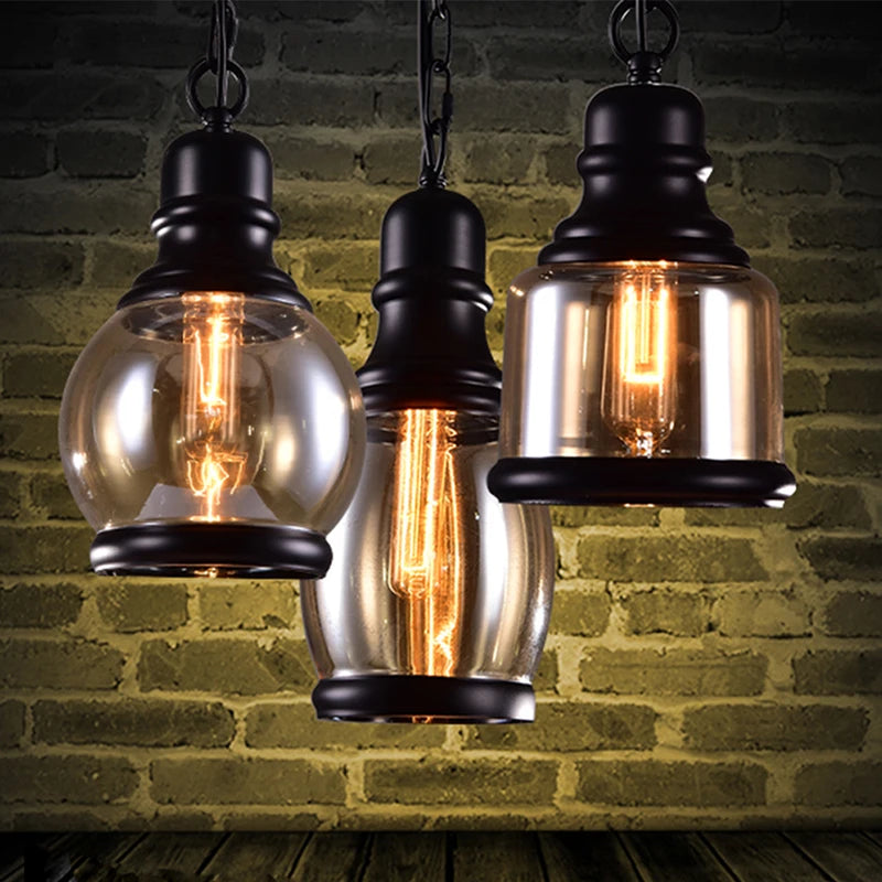 Vintage glass wine bottle pendant light industrial style